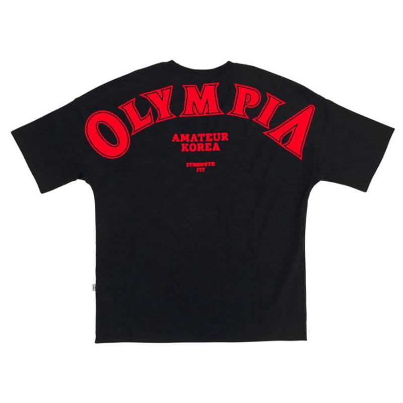 OLYMPIA Cotton Gym Shirt Sport T Shirt Men Short Sleeve Running Shirt Men Workout Training Tees Fitness Loose large size M-XXXL