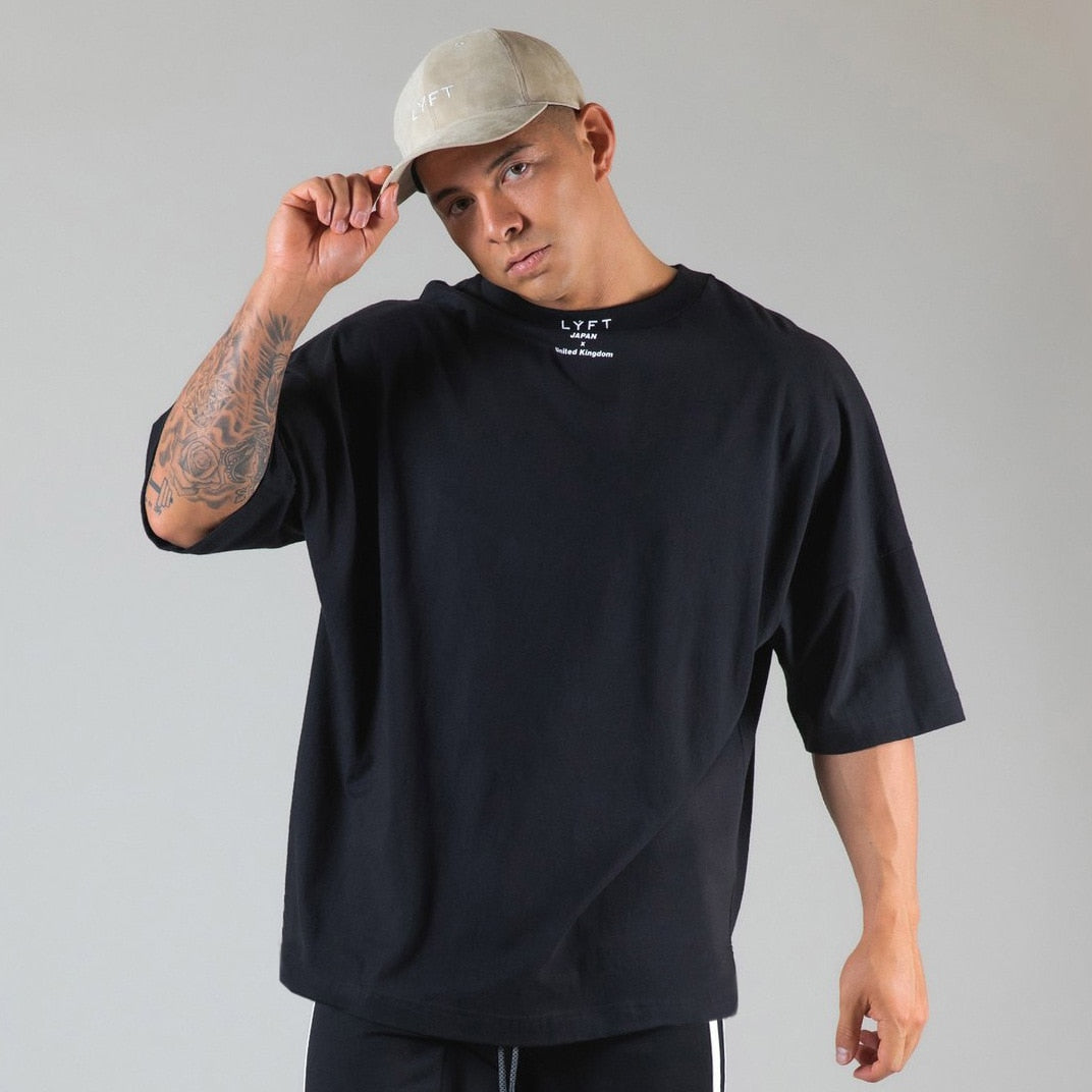 New Summer Running Oversized T-Shirt Men&#39;s Gym Bodybuilding Fitness Loose Casual Cotton Short Sleeve Men&#39;s Street Sports T-Shirt