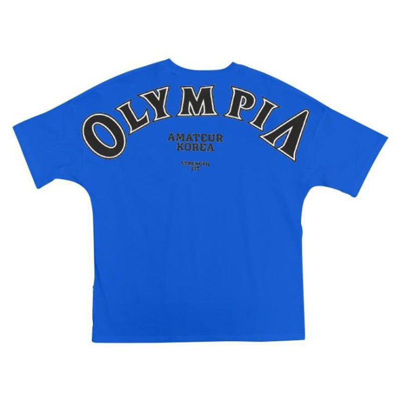 OLYMPIA Cotton Gym Shirt Sport T Shirt Men Short Sleeve Running Shirt Men Workout Training Tees Fitness Loose large size M-XXXL