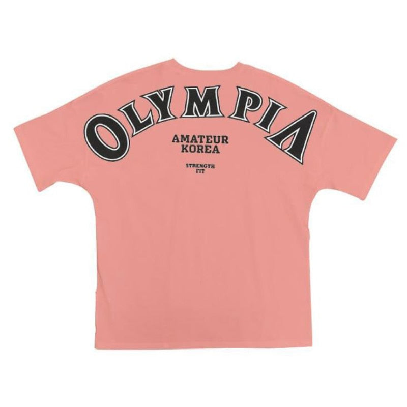 OLYMPIA Cotton Gym Shirt Sport T Shirt Men Short Sleeve Running Shirt Men Workout Training Tees Fitness Loose large size M-XXXL