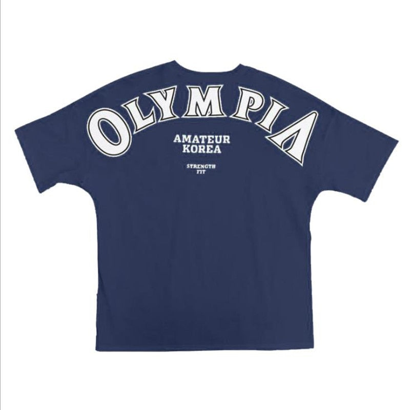 OLYMPIA Cotton Gym Shirt Sport T Shirt Men Short Sleeve Running Shirt Men Workout Training Tees Fitness Loose large size M-XXXL