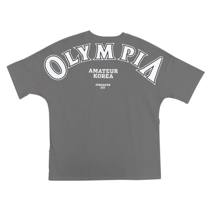 OLYMPIA Cotton Gym Shirt Sport T Shirt Men Short Sleeve Running Shirt Men Workout Training Tees Fitness Loose large size M-XXXL