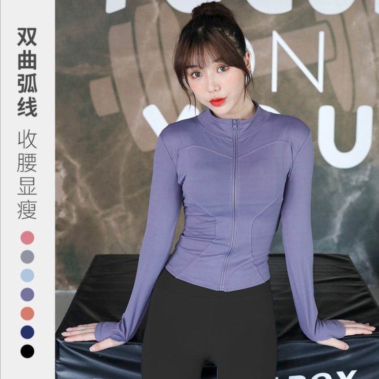 Women Sport Jacket Zipper Yoga Coat Clothes Quick Dry Fitness Jacket Running Hoodies Thumb Hole Sportwear Gym Workout Hooded Top