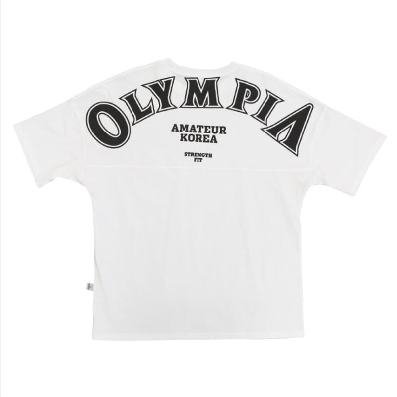 OLYMPIA Cotton Gym Shirt Sport T Shirt Men Short Sleeve Running Shirt Men Workout Training Tees Fitness Loose large size M-XXXL