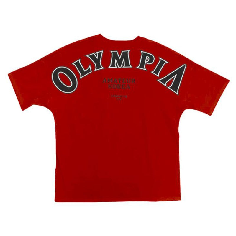 OLYMPIA Cotton Gym Shirt Sport T Shirt Men Short Sleeve Running Shirt Men Workout Training Tees Fitness Loose large size M-XXXL