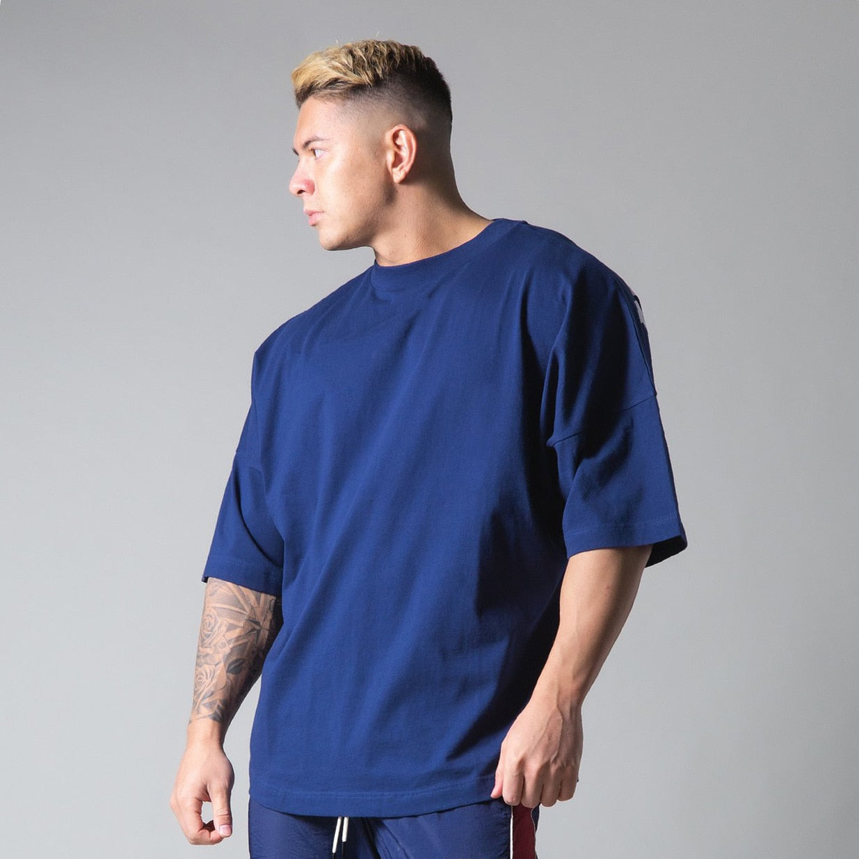 New Summer Running Oversized T-Shirt Men&#39;s Gym Bodybuilding Fitness Loose Casual Cotton Short Sleeve Men&#39;s Street Sports T-Shirt