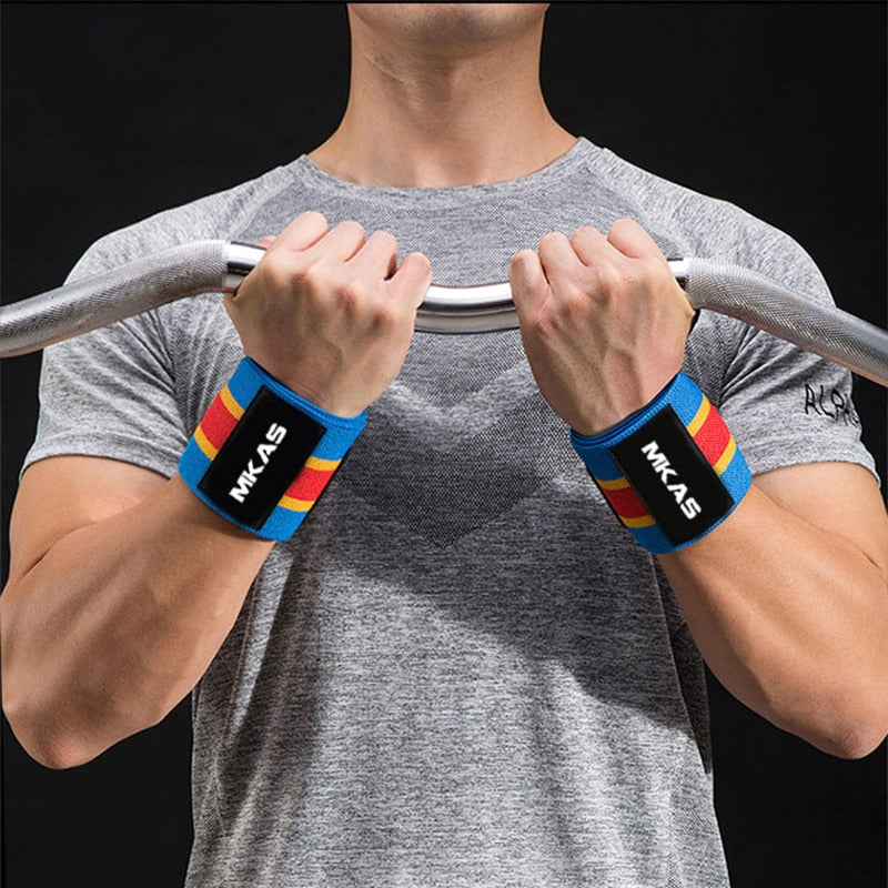 MKAS 1 pair Wrist Wrap Weight Lifting Gym Cross Training Fitness Padded Thumb Brace Strap Power Hand Support Bar Wristband