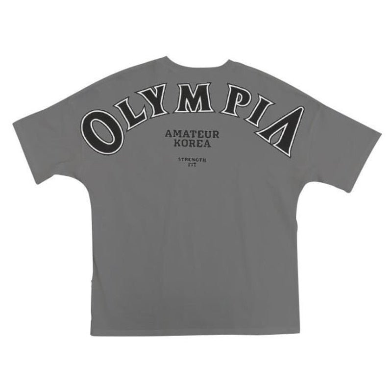 OLYMPIA Cotton Gym Shirt Sport T Shirt Men Short Sleeve Running Shirt Men Workout Training Tees Fitness Loose large size M-XXXL