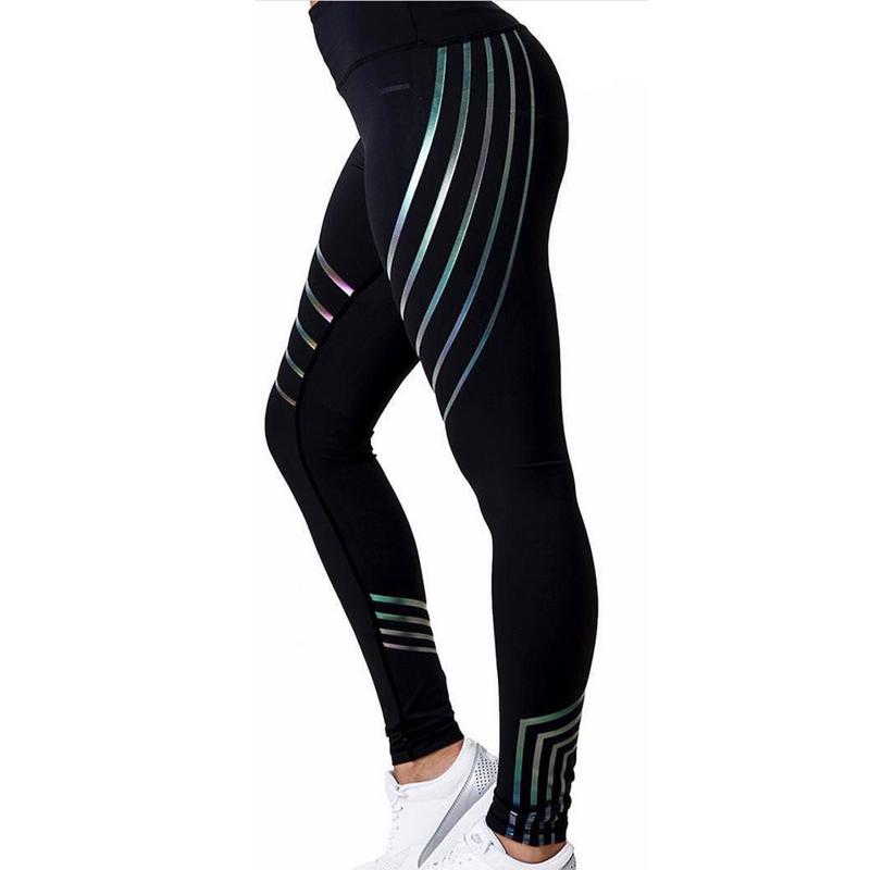 Striped Yoga Legging Women Print Goth Style Long Tights Casual Punk Ladies Sport High Waist Workout Elastic Leggings One Size