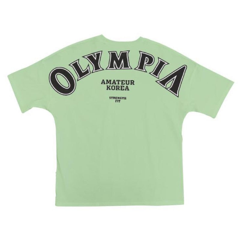 OLYMPIA Cotton Gym Shirt Sport T Shirt Men Short Sleeve Running Shirt Men Workout Training Tees Fitness Loose large size M-XXXL