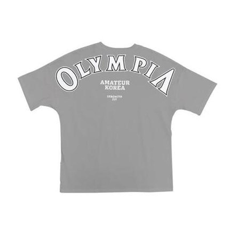 OLYMPIA Cotton Gym Shirt Sport T Shirt Men Short Sleeve Running Shirt Men Workout Training Tees Fitness Loose large size M-XXXL