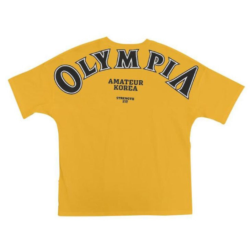 OLYMPIA Cotton Gym Shirt Sport T Shirt Men Short Sleeve Running Shirt Men Workout Training Tees Fitness Loose large size M-XXXL