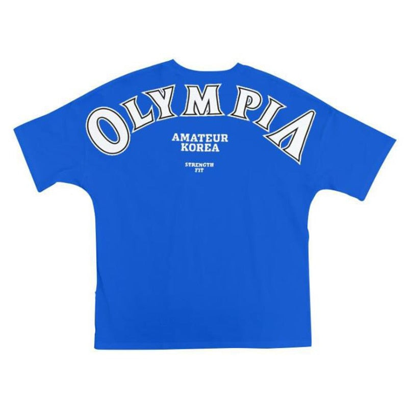 OLYMPIA Cotton Gym Shirt Sport T Shirt Men Short Sleeve Running Shirt Men Workout Training Tees Fitness Loose large size M-XXXL