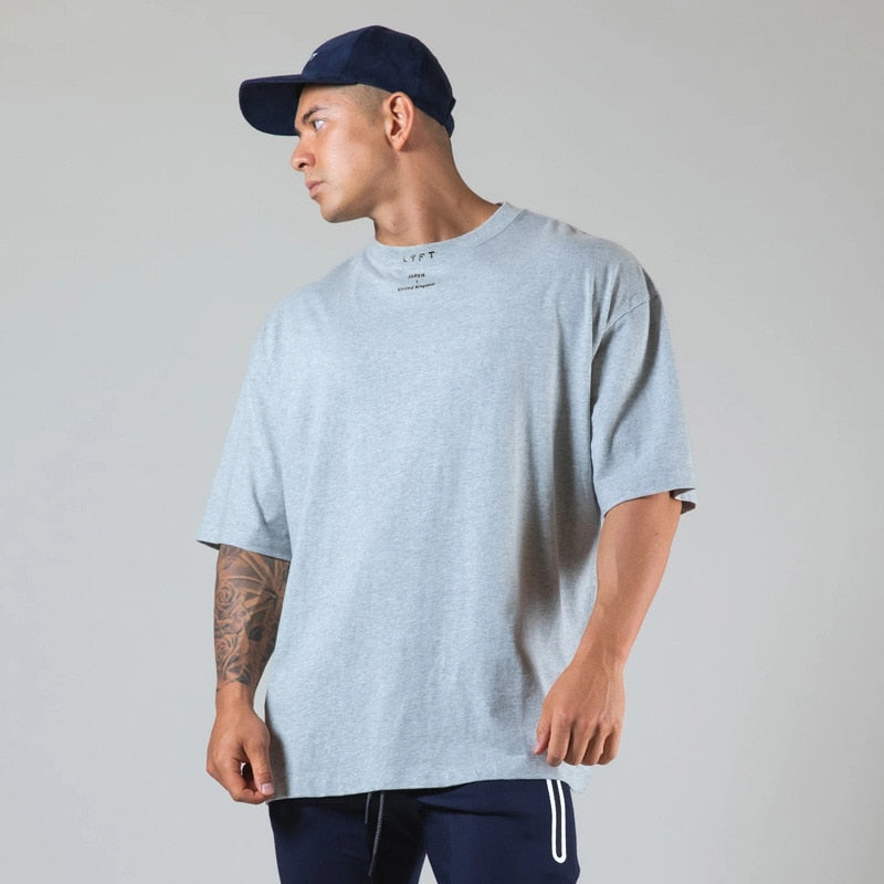 New Summer Running Oversized T-Shirt Men&#39;s Gym Bodybuilding Fitness Loose Casual Cotton Short Sleeve Men&#39;s Street Sports T-Shirt