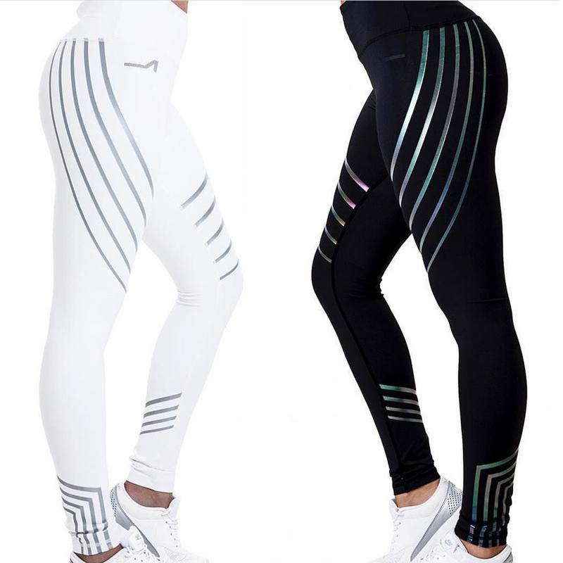 Striped Yoga Legging Women Print Goth Style Long Tights Casual Punk Ladies Sport High Waist Workout Elastic Leggings One Size