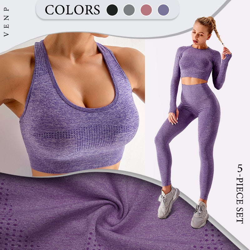 2/5PC Women's Tracksuit Seamless Yoga Set Women Sportswear Suit For Fitness Workout Clothes Sports Outfit Gym Set Sports Suits