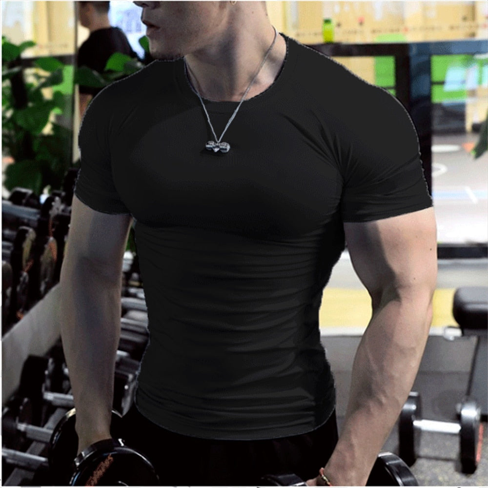 Men&#39;s Summer Short Sleeve Fitness T Shirt Running Sport Gym Muscle T-shirts Oversized Workout Casual High Quality Tops Clothing