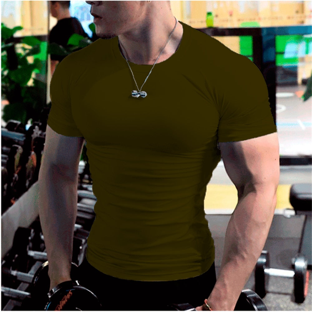 Men&#39;s Summer Short Sleeve Fitness T Shirt Running Sport Gym Muscle T-shirts Oversized Workout Casual High Quality Tops Clothing