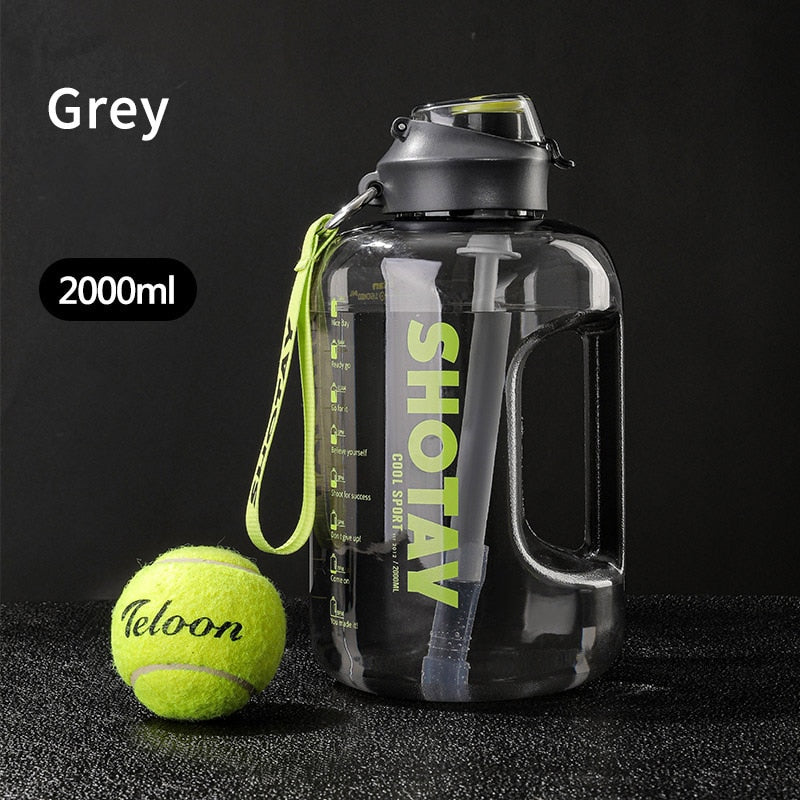 2 Litre Water Bottle with Straw Large Portable Travel Bottles For Training Sport Fitness Cup with Time Scale FDA Free