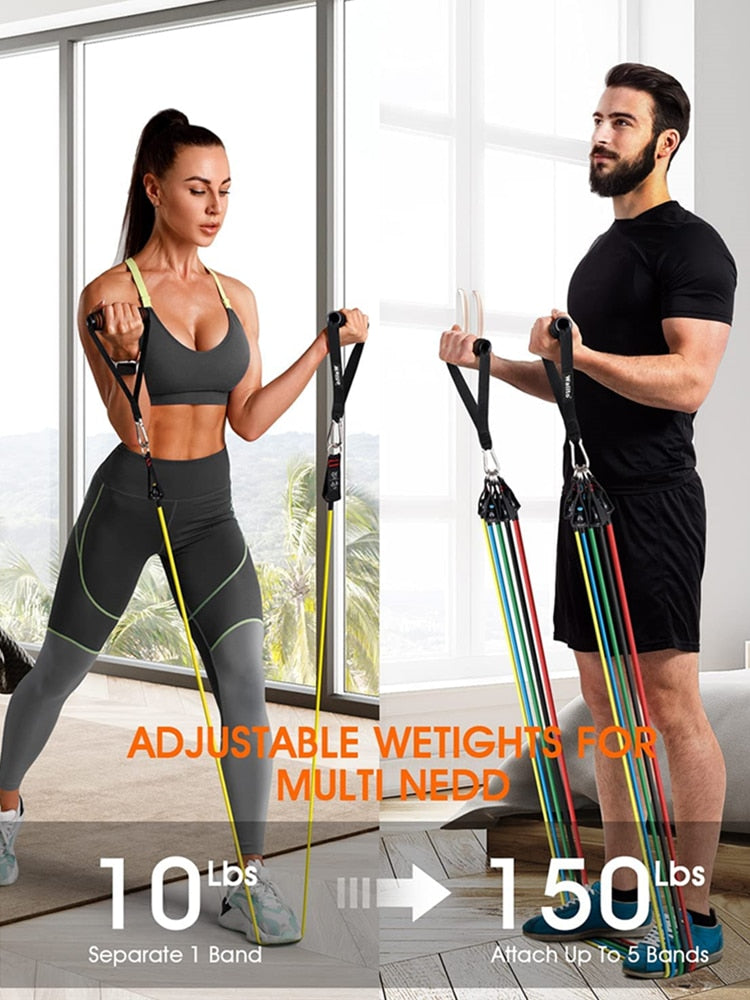 Resistance Bands Set Exercise Bands with Door Anchor Legs Ankle Straps for Resistance Training Physical Therapy Home Workouts