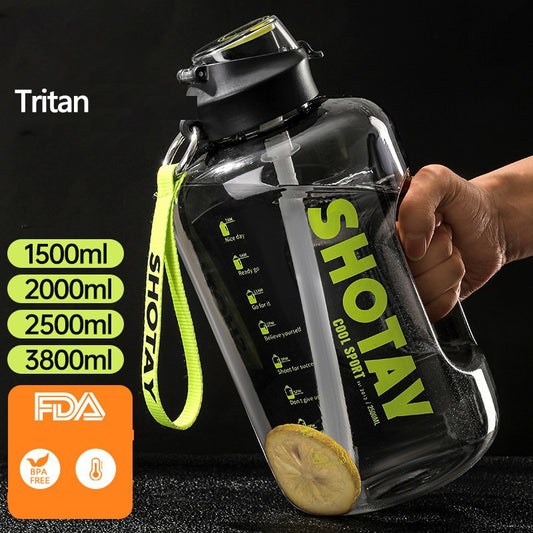 2 Litre Water Bottle with Straw Large Portable Travel Bottles For Training Sport Fitness Cup with Time Scale FDA Free