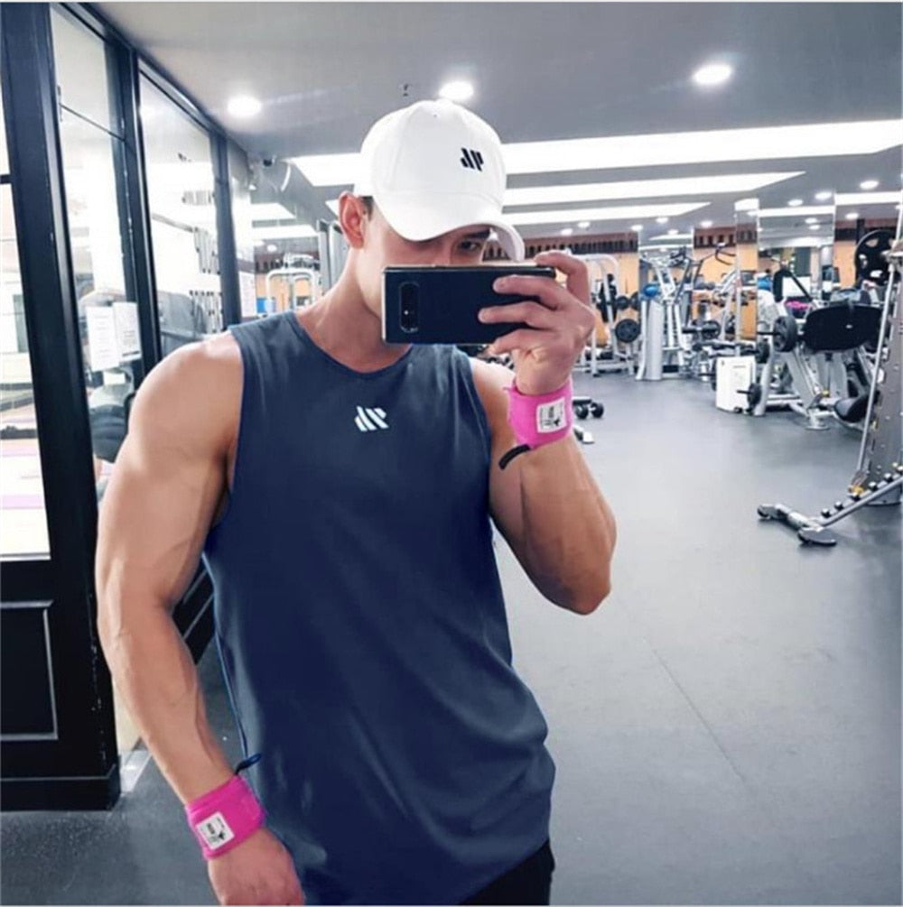 Mens Summer Gym Shirt Street High Quality Sleeveless T-shirts For Men Tank Tops Workout Fitness Singlets Sport Vest Clothing